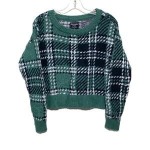 Abercrombie & Fitch Plaid Cropped Sweater Women XS Green Blue Preppy Comfort Y2K